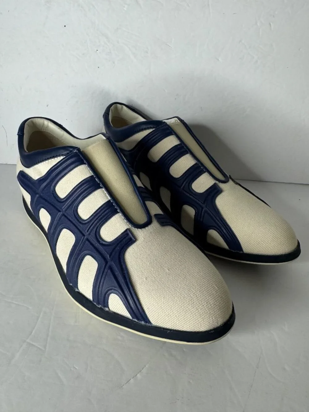 HOGAN Slip on Side Web Pull On Canvas Leather Blue White Sneakers EU 37 US 7 NIB
